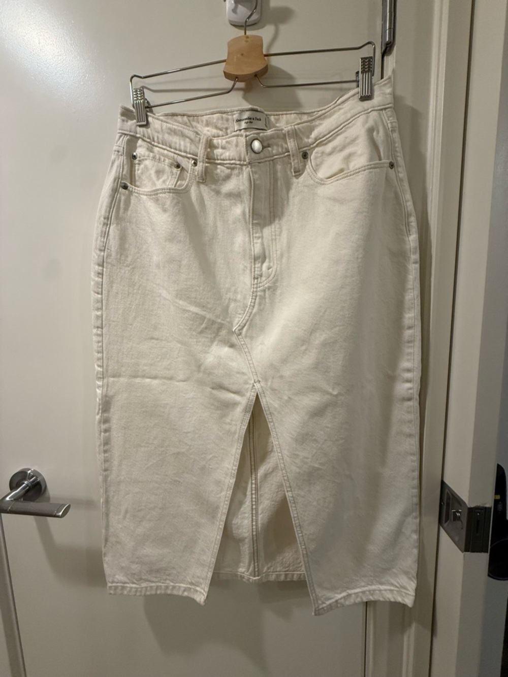 Abercrombie Cream Midi Denim Skirt